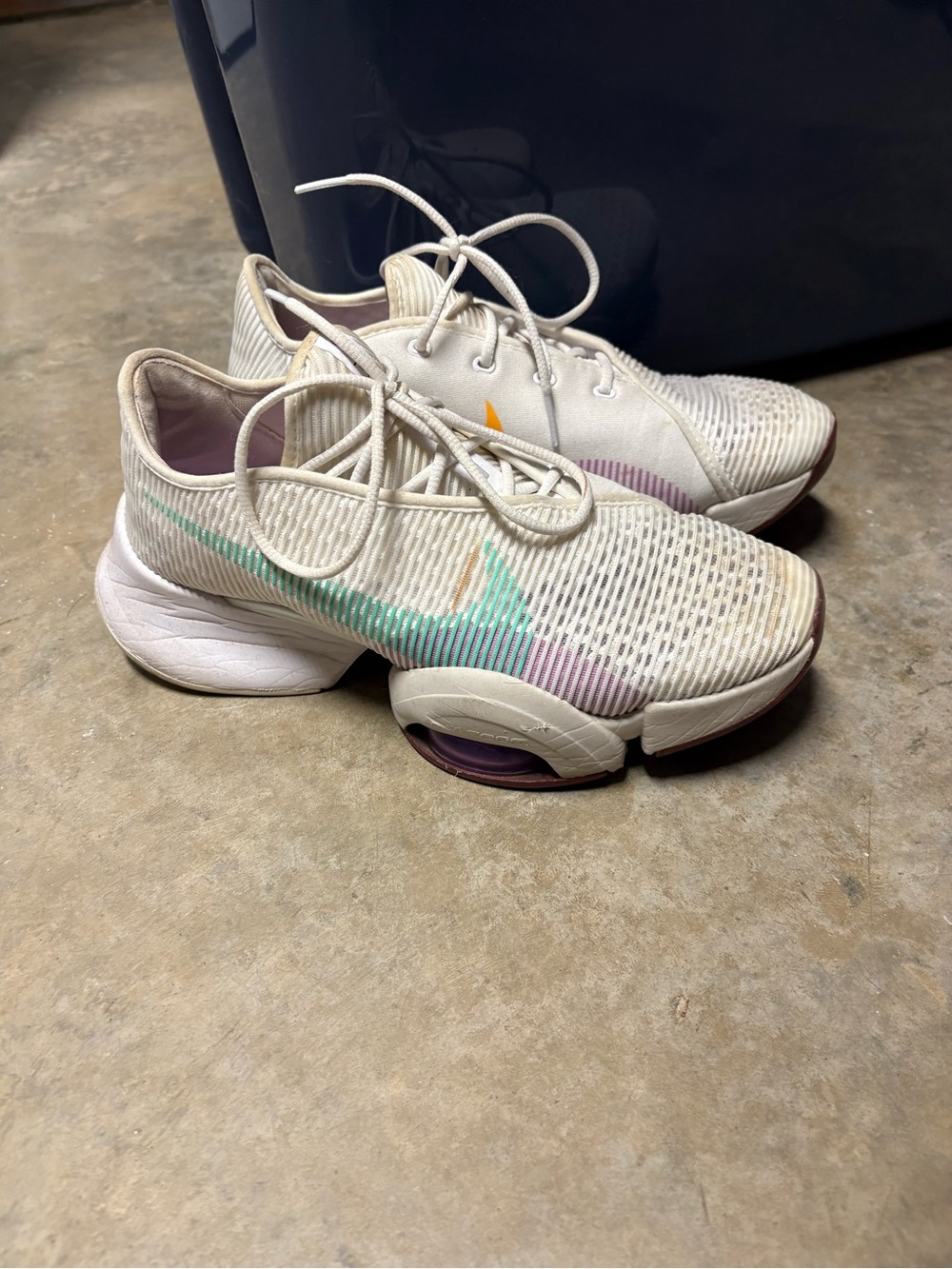 Nike Women’s Cream Knit Sneakers with Mint, Lavender, and Orange Accents